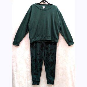 2 Piece Soft Knit Pajama Set L Long Sleeve Top Tiedye Pants Cozy Warm Holiday